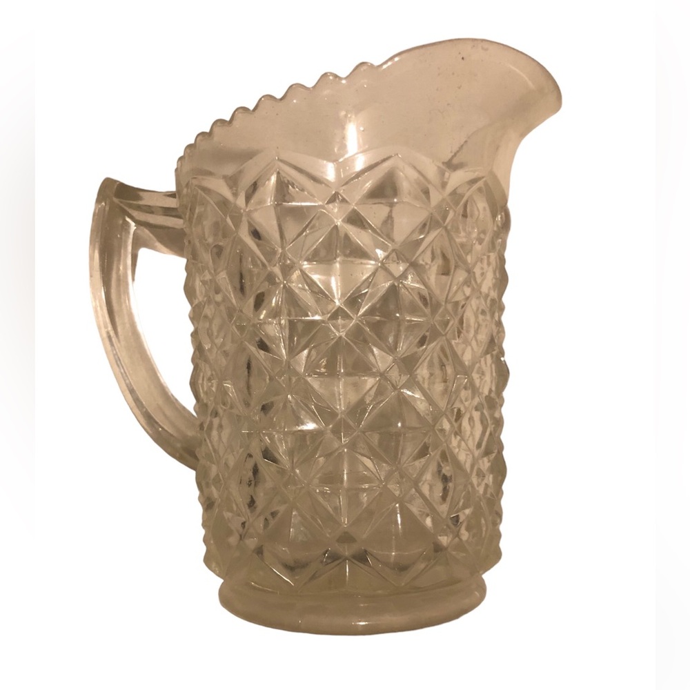 Vintage Clear Glass Pitcher | Diamond Point Cut - 6 Inches Tall